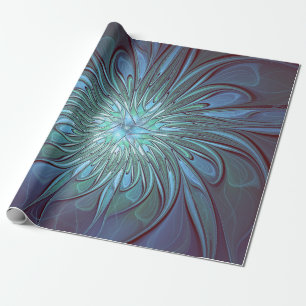 Papier Cadeau Moderne Abstrait tendance Fleur bleue Fractal Art