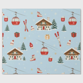 Papier cadeau Moderne Alpine Après-Ski Noël Bleu P