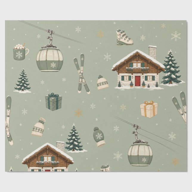 Papier cadeau Moderne Alpine Après-Ski Noël Hiver  (Plat)