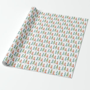 Papier Cadeau moderne arc-en-ciel arbres roses sarcelle simple m