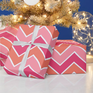 Papier Cadeau Moderne Chevron Rose Et Orange Vibrant