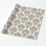 Papier Cadeau Moderne chic de charme de damassé royale rustique<br><div class="desc">Papier d'emballage moderne chic de charme de damassé royale rustique de toile de jute</div>