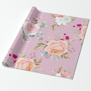 Papier Cadeau moderne chic rouge, rose floral