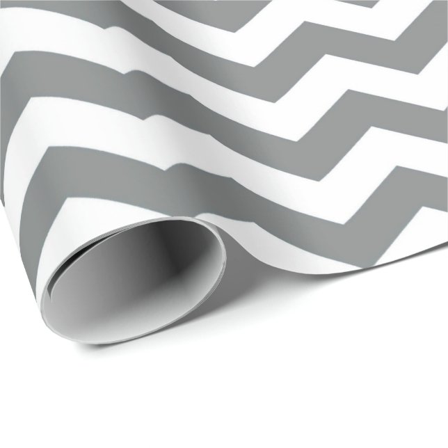 Papier Cadeau Moderne, classique, élégant gris blanc chevron (Coin rond)