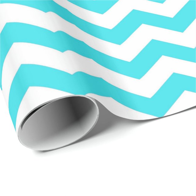 Papier Cadeau Moderne, cool, tendance chevron bleu aqua (Coin rond)