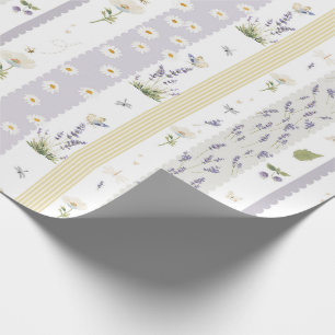 Papier Cadeau Moderne cottagecore - Bordure verticale Bee Lavend