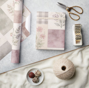 Papier Cadeau Moderne courtepoint de ferme pastel violet patchwo