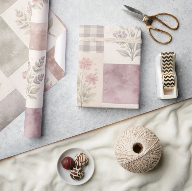 Papier Cadeau Moderne courtepoint de ferme pastel violet patchwo (Artisanat)