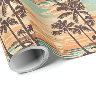 Papier Cadeau moderne de milieu de siècle plage Hawaii coucher d