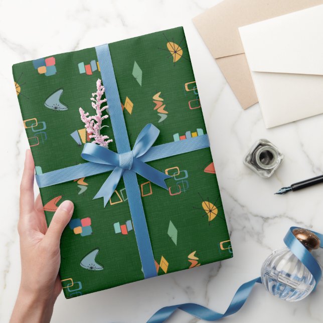 Papier Cadeau Moderne de milieu de siècle vert forêt texturé (Cadeaux)