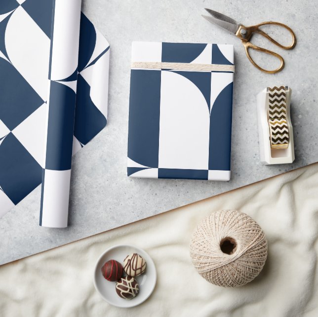Papier Cadeau Moderne du milieu du siècle bleu et blanc (Artisanat)