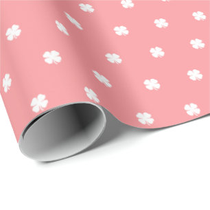 Papier Cadeau Moderne Élégant Festif Motif Trèfle Chanceux Rose