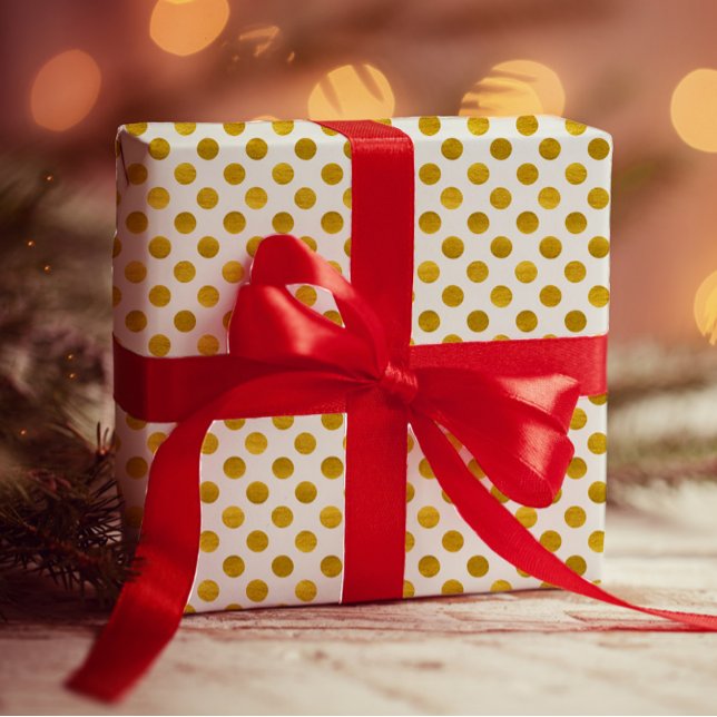 Papier Cadeau Moderne Elégant Simple Classy Pois d'or blanc (Créateur téléchargé)
