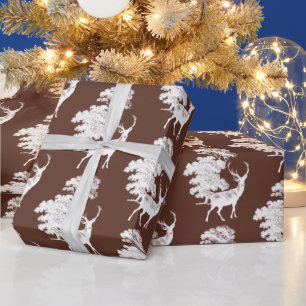 Papier Cadeau Moderne Elegant White Deer Woodland Brown