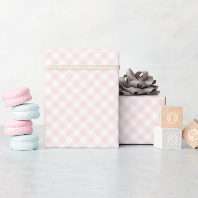 Papier Cadeau Moderne + En vichy rose pâle (Baby Shower)