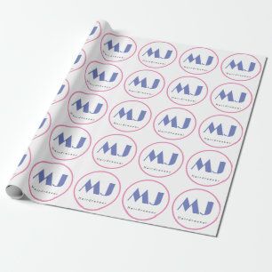 Papier Cadeau Moderne et élégant Monogramme Bleu Coiffeur blanc