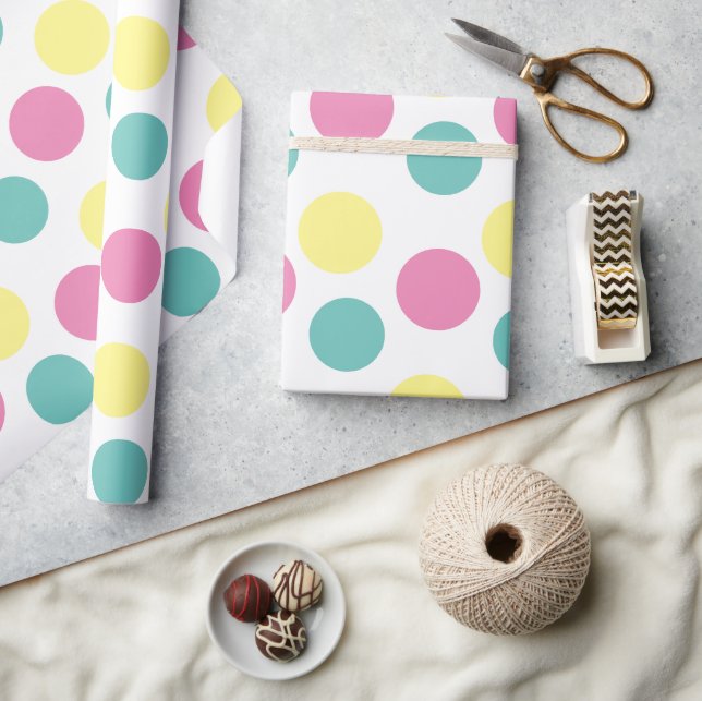 Papier Cadeau Moderne Fleurs Rose Jaune Aqua Fête  (Artisanat)