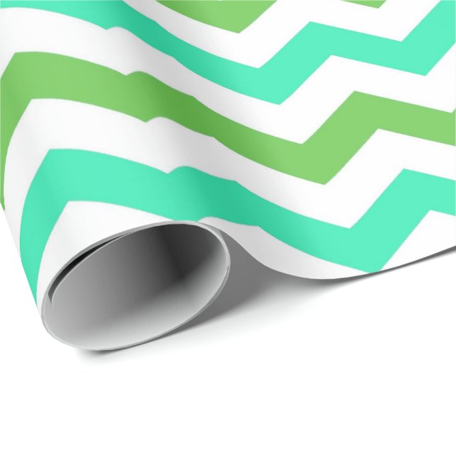 Papier Cadeau Moderne, frais, tendance vert, chevron blanc (Coin rond)