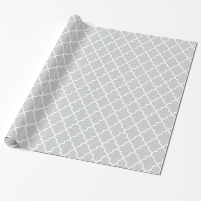 Papier Cadeau Moderne gris clair et blanc Quatrefoil marocain (Déroulé)