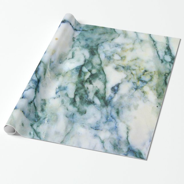 Papier Cadeau Moderne Gris Faux Marbre Bleu Vert Accent (Déroulé)