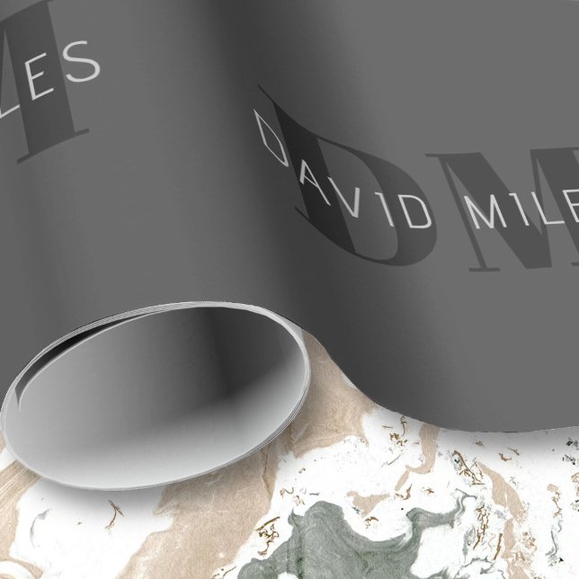 Papier Cadeau Moderne Gris Foncé & Noms et Monogramme Éditable N (Créateur téléchargé)