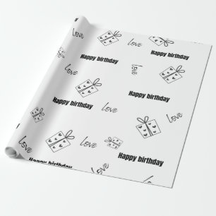Papier Cadeau Moderne joyeux anniversaire noir et blanc