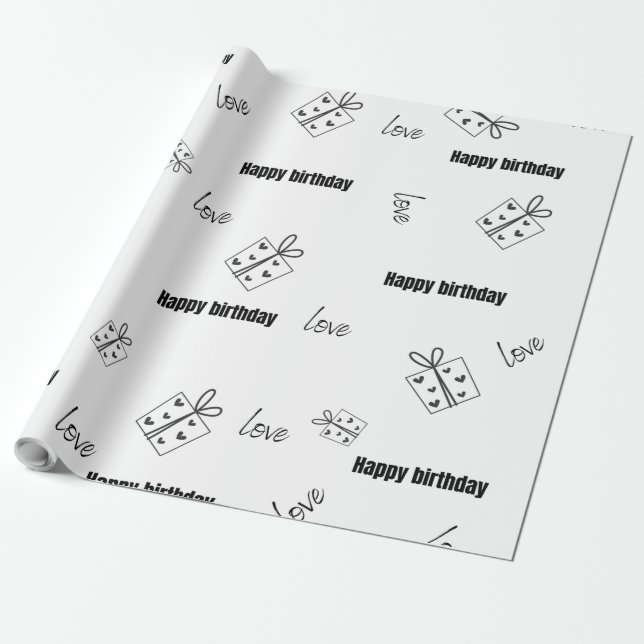 Papier Cadeau Moderne joyeux anniversaire noir et blanc (Déroulé)