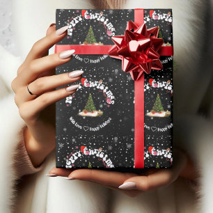 Papier Cadeau Moderne Joyeux Noël Noir Graffiti Rond