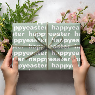 Papier Cadeau Moderne Joyeux Pâques vert et blanc Wrappi Pâques
