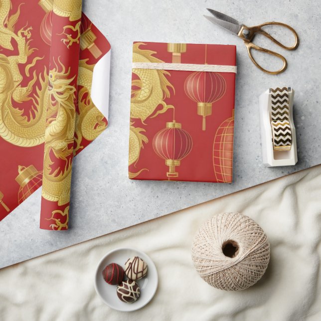 Papier Cadeau Moderne lunaire nouvelle année moderne motif asiat (Artisanat)