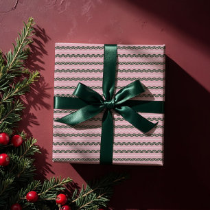 Papier Cadeau Moderne minimal rétro Wavy Vert & Rose Bande