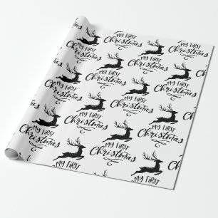 Papier Cadeau Moderne modèle de script de premier Noël de renne