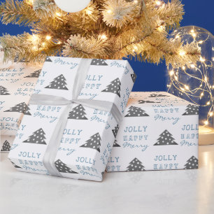 Papier Cadeau Moderne motif d'arbre de Noël bleu gris Fête