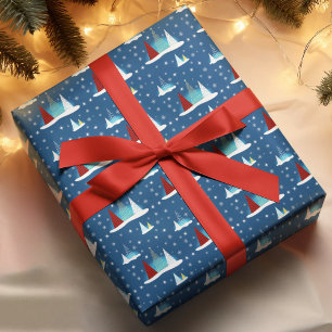Papier Cadeau Moderne motif d'arbres de vacances d'hiver heureux