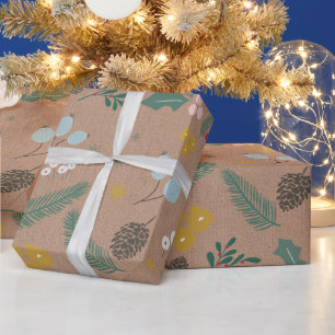 Papier Cadeau Moderne motif de feuillage de Noël Kraft surdimens