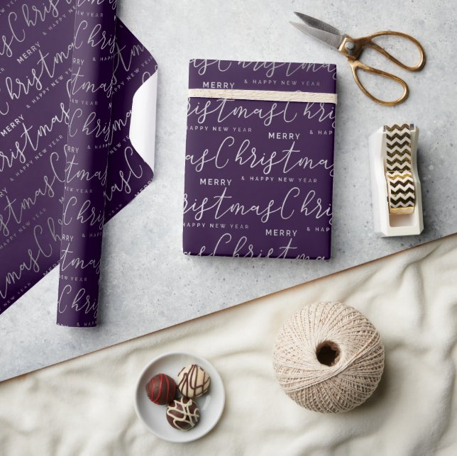 Papier Cadeau Moderne motif de script "Joyeux Noël" Indigo (Artisanat)