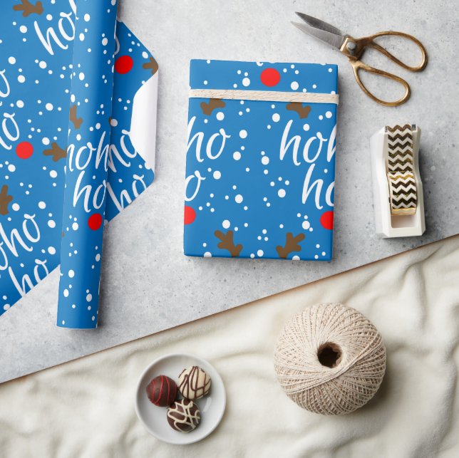 Papier Cadeau Moderne Noël aqua "Ho-Ho-Ho" Script (Artisanat)
