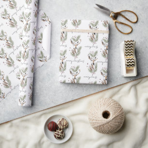 Papier Cadeau Moderne Noël Cerf de la forêt aquarelle Fêtes de f