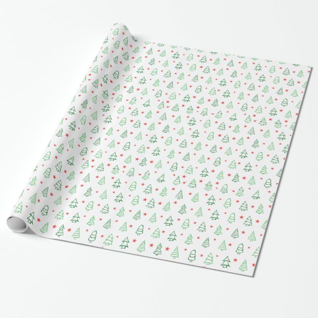 Papier Cadeau Moderne Noël flocon de neige géométrique vert (Déroulé)