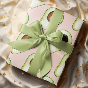 Papier Cadeau Moderne Pastel Rose Et Vert Motif Avocado