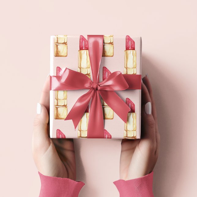 Papier Cadeau Moderne Pastel rose & rouge Motif à lèvres (Créateur téléchargé)