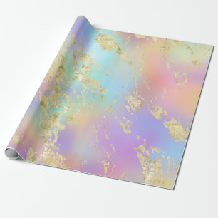 Papier Cadeau Moderne Rainbow dégradent et Motif en marbre d'or