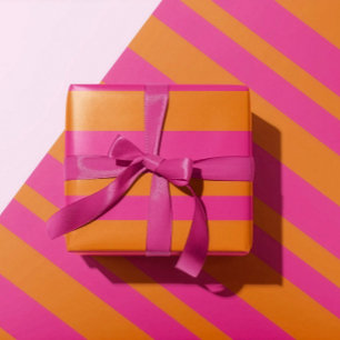 Papier Cadeau Moderne Rayure Large de Cabane Rose Chaud et Orang