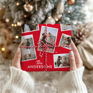 Papier Cadeau Moderne Red Multi Photo Family Enveloppement de co