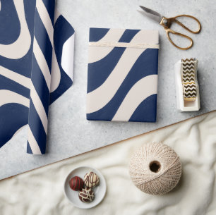 Papier Cadeau Moderne Rétro Été Bleu Vagues