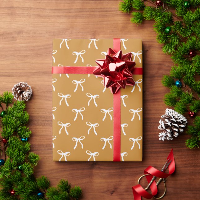 Papier Cadeau Moderne Retro Mustard Blanc Coquette Bow Noël (Cadeau de vacances)