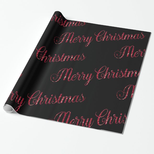 Papier Cadeau Moderne Rouge Joyeux Noël Noir (Déroulé)