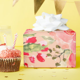 Papier Cadeau Moderne rustique rose poudré floral aquarelle bril