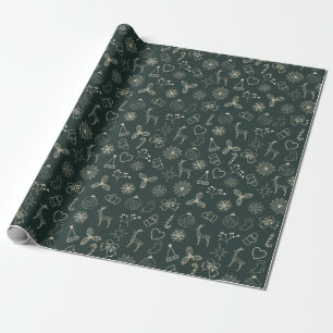 Papier Cadeau Moderne Sage foncé Vert mignon Motif de Noël