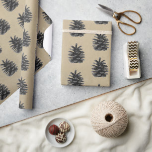 Papier Cadeau Moderne, sapin, noir sur pierre